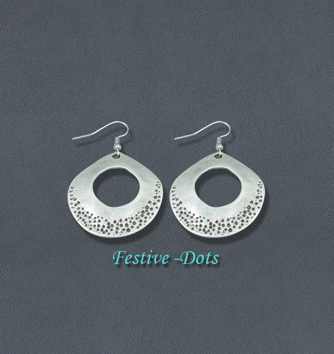 Festive Silver Fashion Bohemian Loop Earrings -Dots
