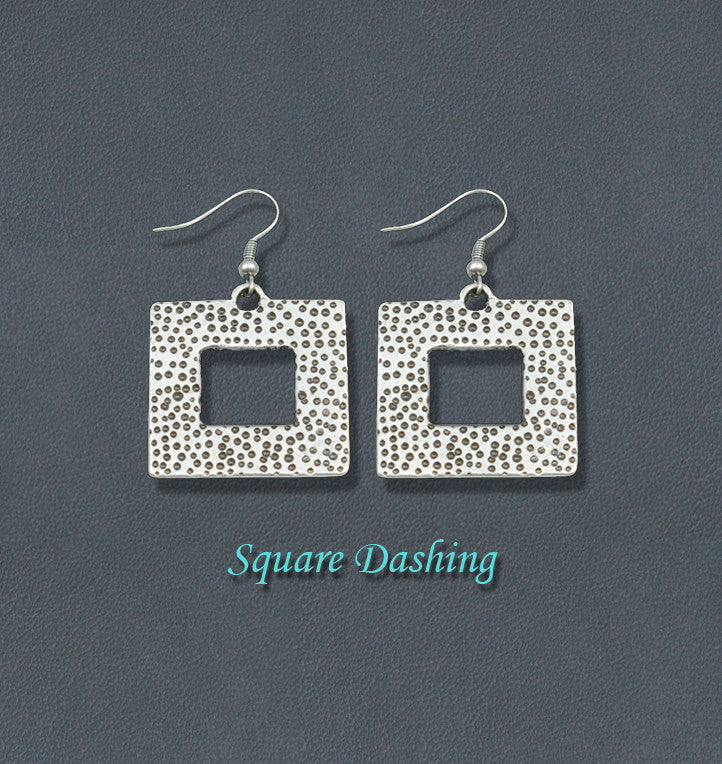 Dashing Bohemian Silver Fashion Earrings - Square