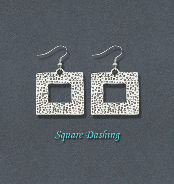 Dashing Bohemian Silver Fashion Earrings - Square
